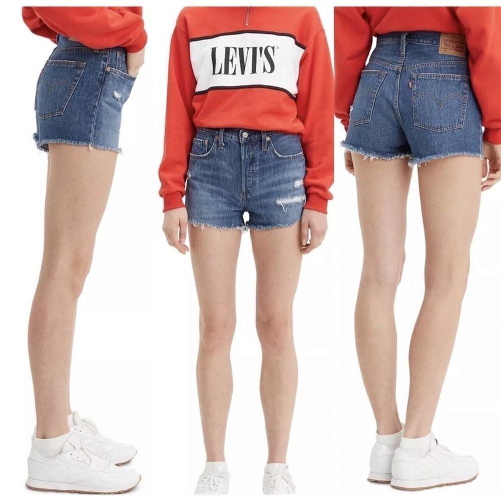 Women's Levi's 501 Original High Rise Jean Shorts Sansome Muse Blue Size 30 (10)